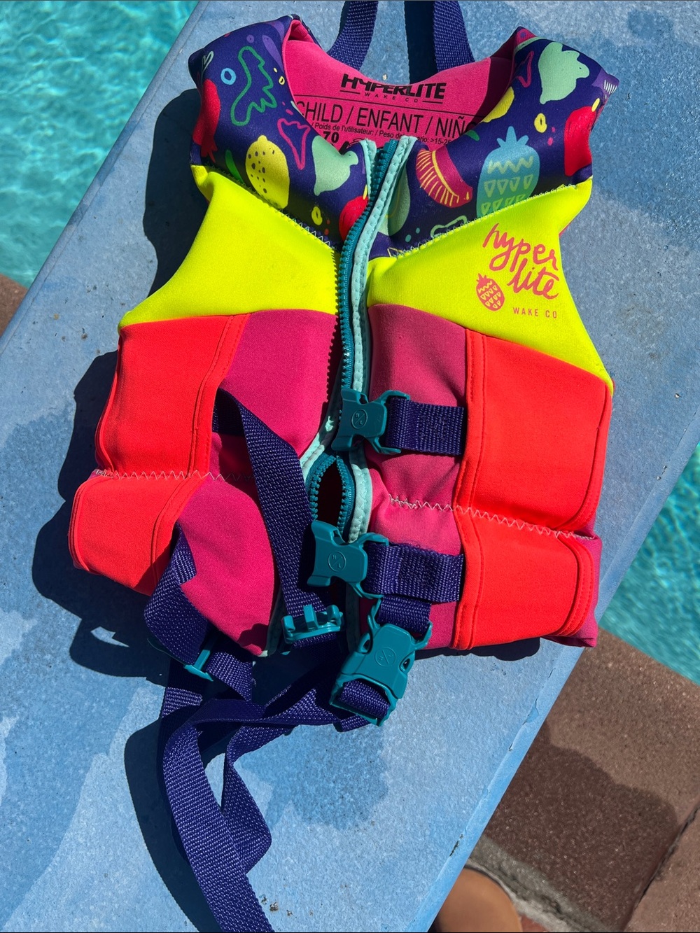 Hyperlite Kids' Colorblock Swim Vest - Neon Pink/Yellow/Red